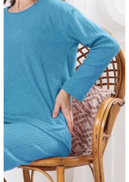 Pamuklu Kalın Kışlık Interlok Şeritli Uzun Kollu Örme Pijama Takımı fiyatları