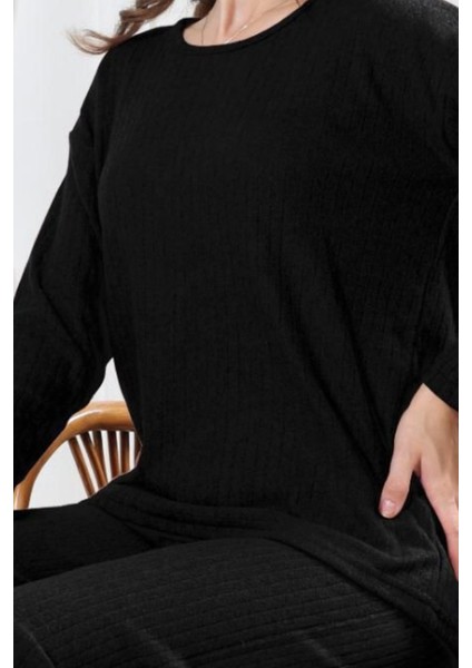 Pamuklu Kalın Kışlık Interlok Şeritli Uzun Kollu Örme Pijama Takımı fiyatları