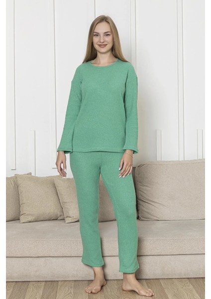 Pamuklu Kalın Kışlık Interlok Şeritli Uzun Kollu Örme Pijama Takımı fiyatları