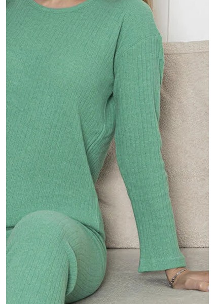 Pamuklu Kalın Kışlık Interlok Şeritli Uzun Kollu Örme Pijama Takımı modelleri