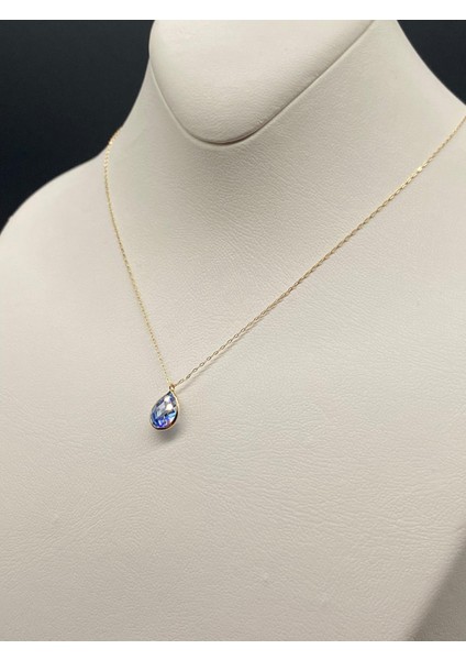 14 Ayar Altın Mavi Damla Taşlı Kolye fırsatları