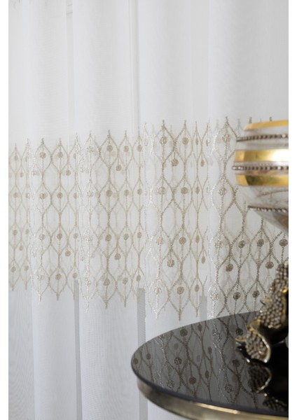 Kayra Gold Işlemeli 1/25 Normal Pileli Ütü Istemez Kırışmaz Yeni Sezon Salon Oda Tül Perdesi indirimleri