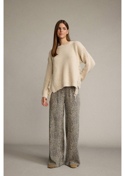 Beli Lastikli Leopar Desenli Cepli Geniş Paça Pantolon F8503AX25SM fiyatları
