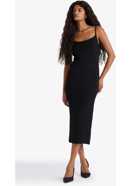 Bodycon Vücudu Saran İnce Askılı Midi Elbise F9263AX25WN modelleri