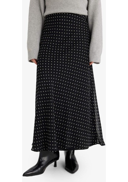 Kalem Puantiye Normal Bel Astarlı Şifon Maxi Etek F9420AX25AU modelleri