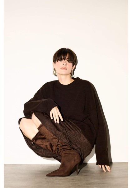 Oversize Geniş Kalıp Bisiklet Yaka Triko Kazak F3895AX25WN fırsatları