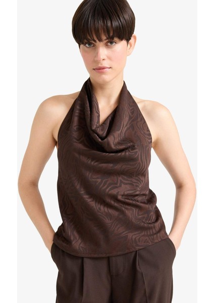 Regular Fit Halter Yaka Saten Kolsuz Bluz G3246AX25WN fiyatları