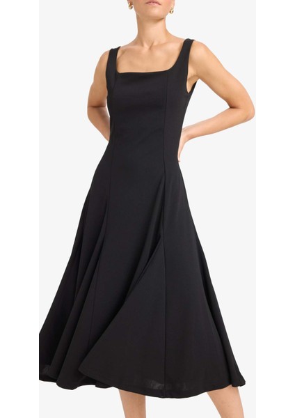 A Kesim Kare Yaka Krep Midi Elbise G0957AX25AU