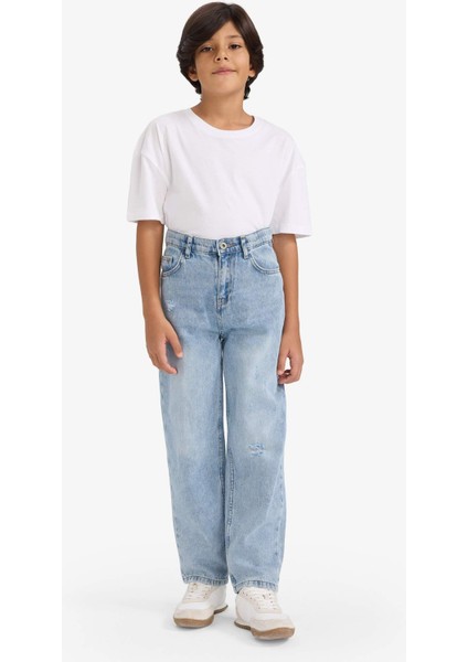 Erkek Çocuk Loose Fit Yırtık Detaylı Düz Paça Jean Pantolon G3069A825WN fiyatları