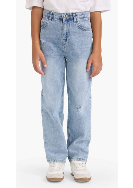 Erkek Çocuk Loose Fit Yırtık Detaylı Düz Paça Jean Pantolon G3069A825WN modelleri