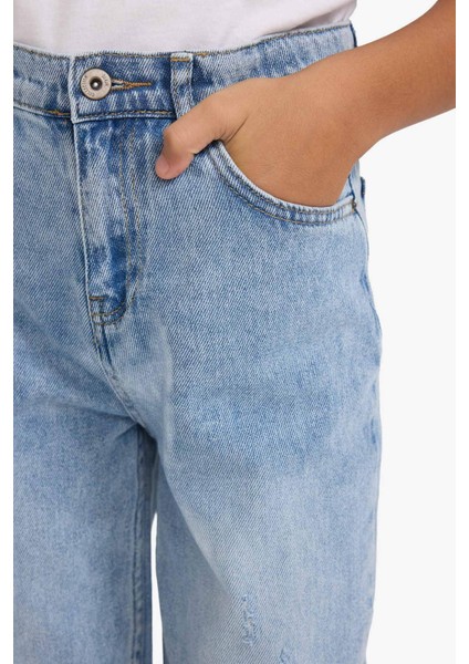 Erkek Çocuk Loose Fit Yırtık Detaylı Düz Paça Jean Pantolon G3069A825WN fırsatları