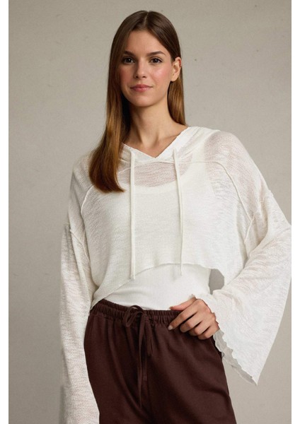 Crop Kapüşonlu Pamuklu Uzun Kollu Hırka G1589AX25SM