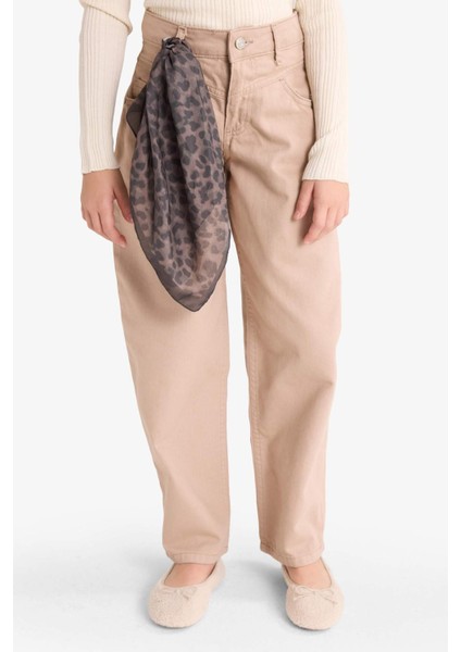 Kız Çocuk Baggy Fit Leopar Fular Detaylı Gabardin Pantolon G3696A825WN modelleri