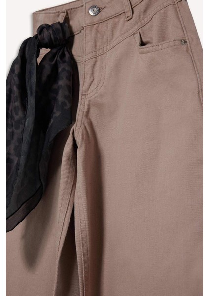 Kız Çocuk Baggy Fit Leopar Fular Detaylı Gabardin Pantolon G3696A825WN