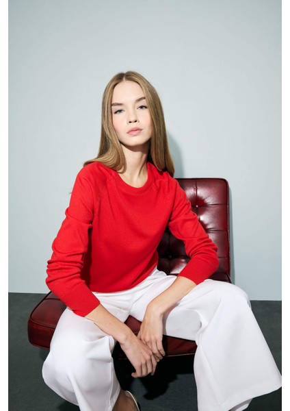 Relax Fit Bisiklet Yaka Basic Düz Triko Kazak I6913AZ25WN