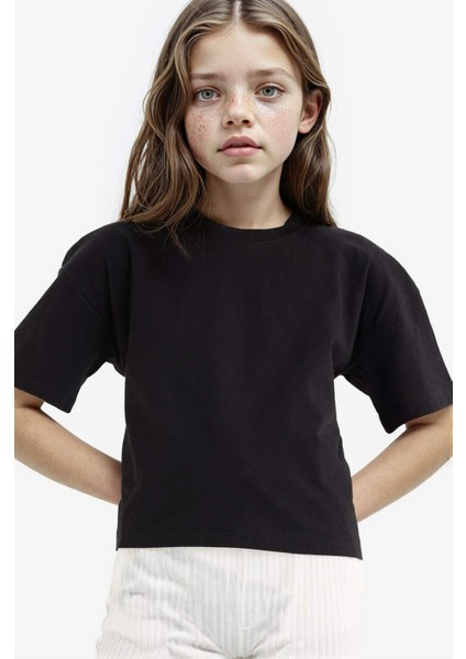 Kız Çocuk Relax Fit Bisiklet Yaka Basic Düz Kısa Kollu Tişört Z5095A625SM