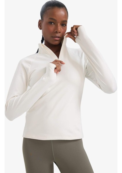 Fit Standart Fit Dik Yaka Fermuarlı İçi Yumuşak Tüylü Sporcu Uzun Kollu Tişört B0811AX25AU fırsatları