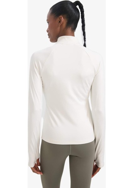 Fit Standart Fit Dik Yaka Fermuarlı İçi Yumuşak Tüylü Sporcu Uzun Kollu Tişört B0811AX25AU