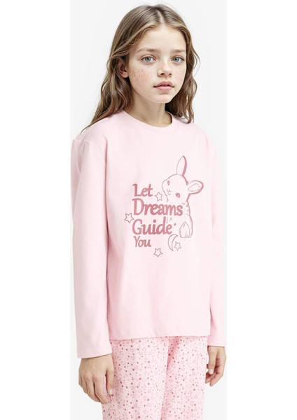 Kız Çocuk Pijama Takımı Baskılı Uzun Kollu Üst Desenli Uzun Alt F6215A825WN modelleri
