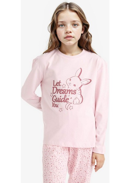 Kız Çocuk Pijama Takımı Baskılı Uzun Kollu Üst Desenli Uzun Alt F6215A825WN fırsatları