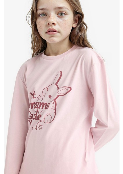 Kız Çocuk Pijama Takımı Baskılı Uzun Kollu Üst Desenli Uzun Alt F6215A825WN indirimleri