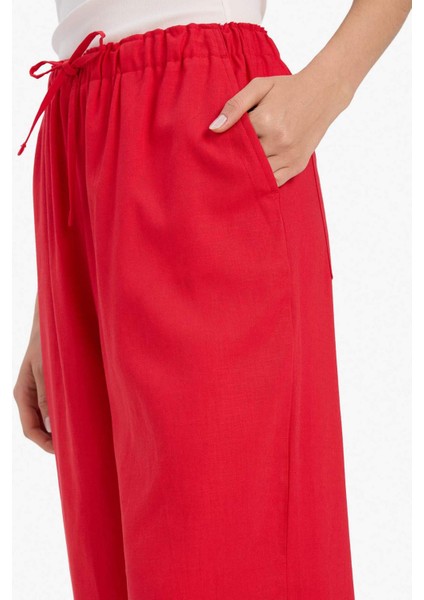 Wide Leg Çift Cepli Beli Lastikli Standart Boy Keten Karışımlı Pantolon E1981AX25SM indirimleri