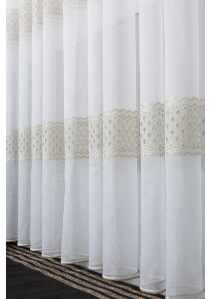 Neptün Gold Işlemeli 1/2,5 Normal Pileli Ütü Istemez Kırışmaz Yeni Sezon Salon Oda Tül Perdesi