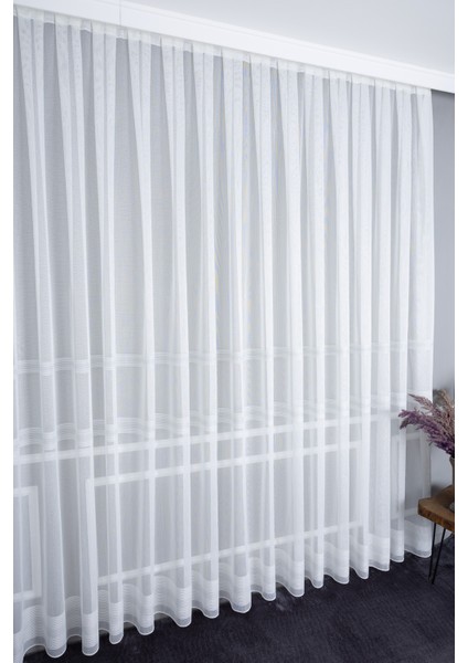 Nevra Gümüş Işlemeli 1/2 Orta Pileli Ütü Istemez Kırışmaz Yeni Sezon Salon Oda Tül Perdesi