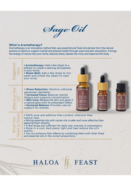 HALOA FEAST Adaçayı Yağı - Sage Oil 10 ml 0,3fl.oz Akışlı Kapak modelleri