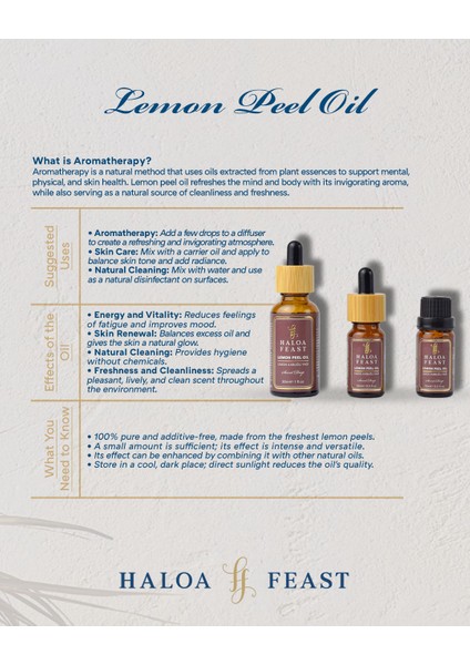 Haloa Feast Limon Kabuğu Yağı - Lemon Peel Essential Oil 10 ml 0,3 Fl.oz Akışlı Kapak modelleri