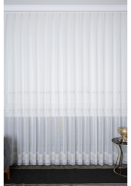 Nevra Gold Işlemeli 1/2,5 Normal Pileli Ütü Istemez Kırışmaz Yeni Sezon Salon Oda Tül Perdesi