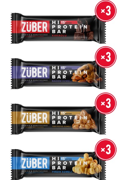 Yüksek Protein Bar Deneme Paketi - 12 Adet X 45gr