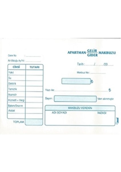 Apartman Gelir Gider Makbuzu 9.5 x 19.5 cm Mavi Renk 300 Gram Kapaklı fiyatları