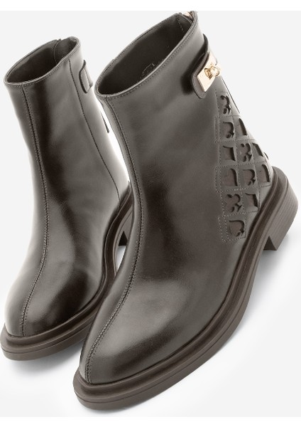 Kadın Tokalı Arkadan Fermuarlı Günlük Bot Himpa Kahve