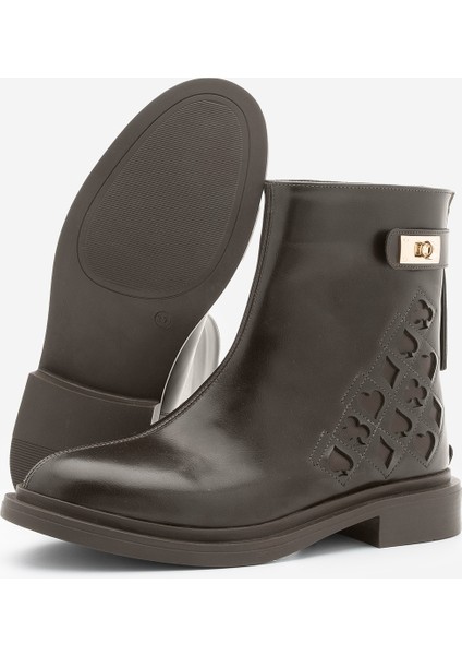 Kadın Tokalı Arkadan Fermuarlı Günlük Bot Himpa Kahve