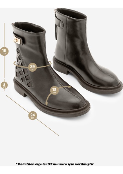 Kadın Tokalı Arkadan Fermuarlı Günlük Bot Himpa Kahve