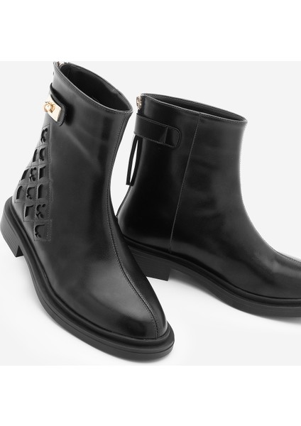 Kadın Tokalı Arkadan Fermuarlı Günlük Bot Himpa Siyah