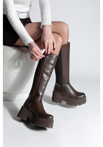 Kadın Kalın Dolgu Taban Günlük Çizme Ferlas Kahve fiyatları