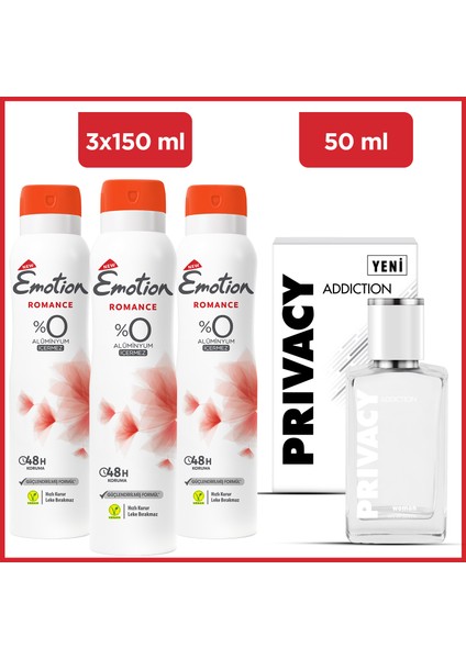 Addiction Woman Edt 50 ml & Emotion Romance 3X150 ml