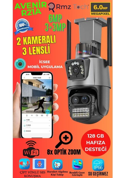 R21A 6mp 2 Kameralı 3 Lensli 8x Optik Zoom Ptz Speed Dome Wifi Kamera