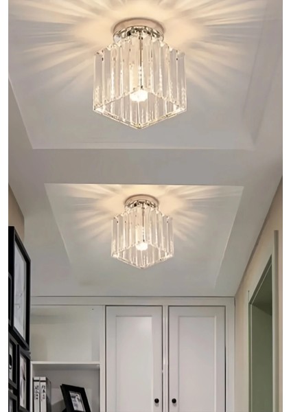 Meriva Model Modern Luxury Plafonyer Oda Hol Antre Koridor Salon Krom Kare Kristal Taşlı Avize modelleri
