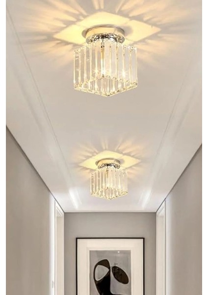 Meriva Model Modern Luxury Plafonyer Oda Hol Antre Koridor Salon Krom Kare Kristal Taşlı Avize fırsatları
