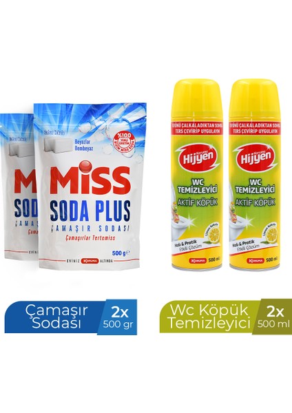 Miss Soda Plus 500 gr x 2 Adet + Koruma Hijyen Wc Köpük 500 ml x 2 Adet