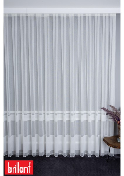 Keten Diego Ekru 1/2 Orta Pileli Ütü Istemez Kırışmaz Yeni Sezon Salon Oda Tül Perdesi