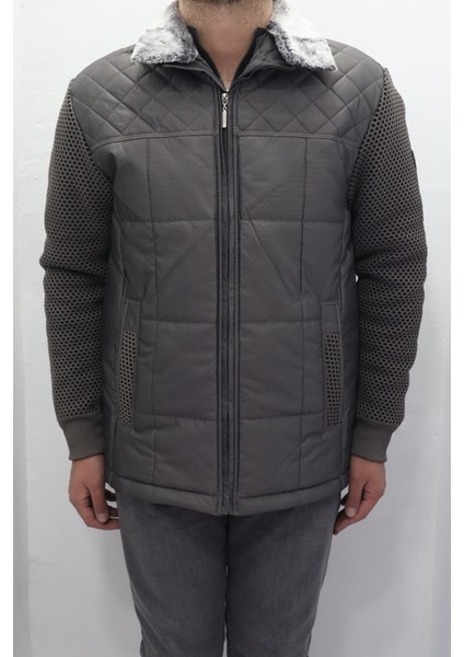 Fistan Store Erkek Hakim Yaka Spor Kesim Normal Kalıp Kolları Çelik Örgü Yakası Kürklü Kışlık Mont