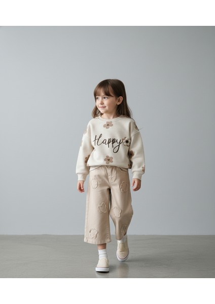 Happy Baskılı Çiçekli Alt Üst Takım Kız Çocuk