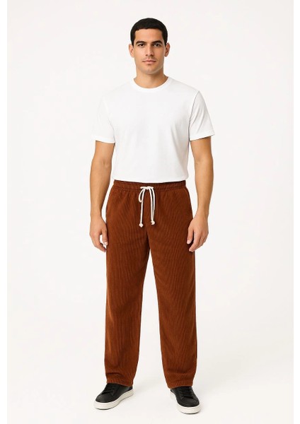 Erkek Fitilli Kadife Cepli Buggy Pantolon Oversize Rahat Kalıp - Kahverengi