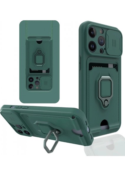 iPhone 13 Pro Kılıf Zuma Kartvizitli Yüzüklü Silikon - Yeşil (K95)