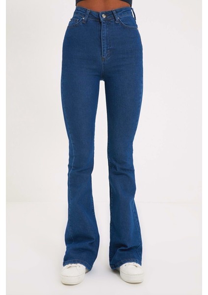 jean Zeronimo Kadın Likralı Yüksek Bel Düz Ispanyoljeans