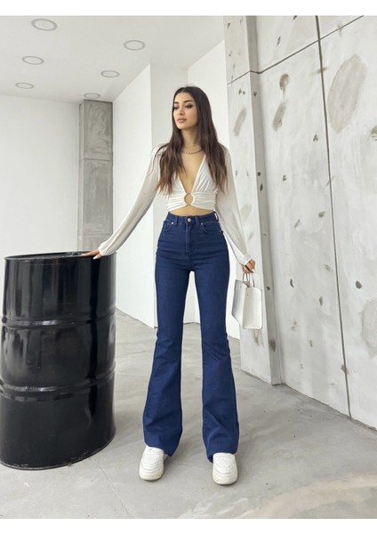 jean Ispanyol Lacivert Kot Yüksek Bel Likralı Ekstra Esnek modelleri